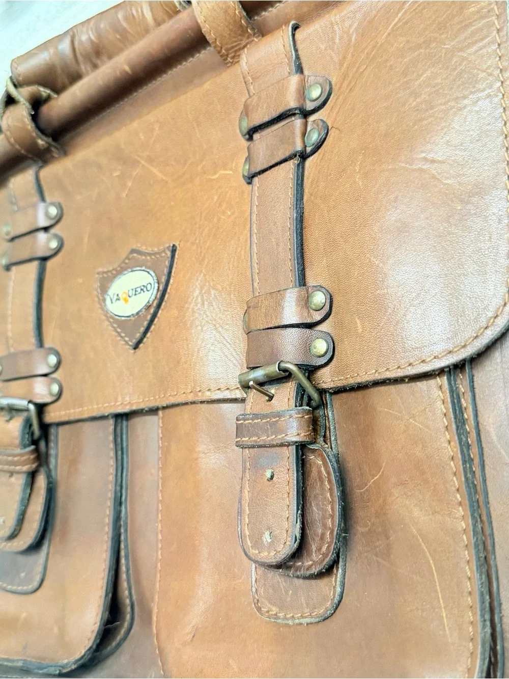 Vaquero Brown Leather Men's Briefcase Satchel Laptop Bag - Picture 5 of 10